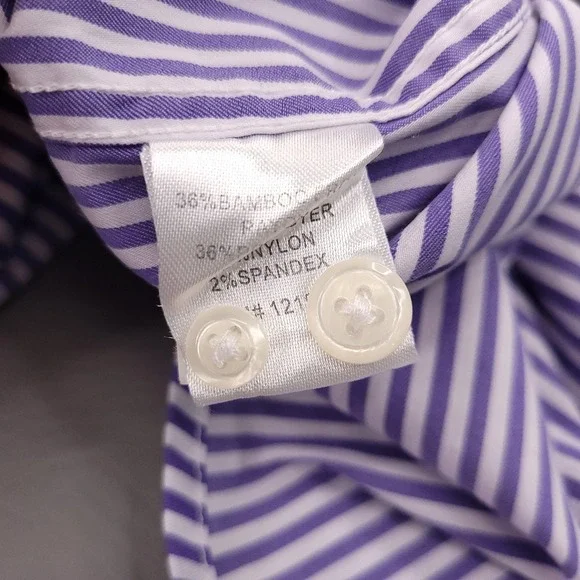 Johnnie-O Shirt Mens XL Purple White Stripe Button Down Bamboo Stretch Pocket - Picture 5 of 11